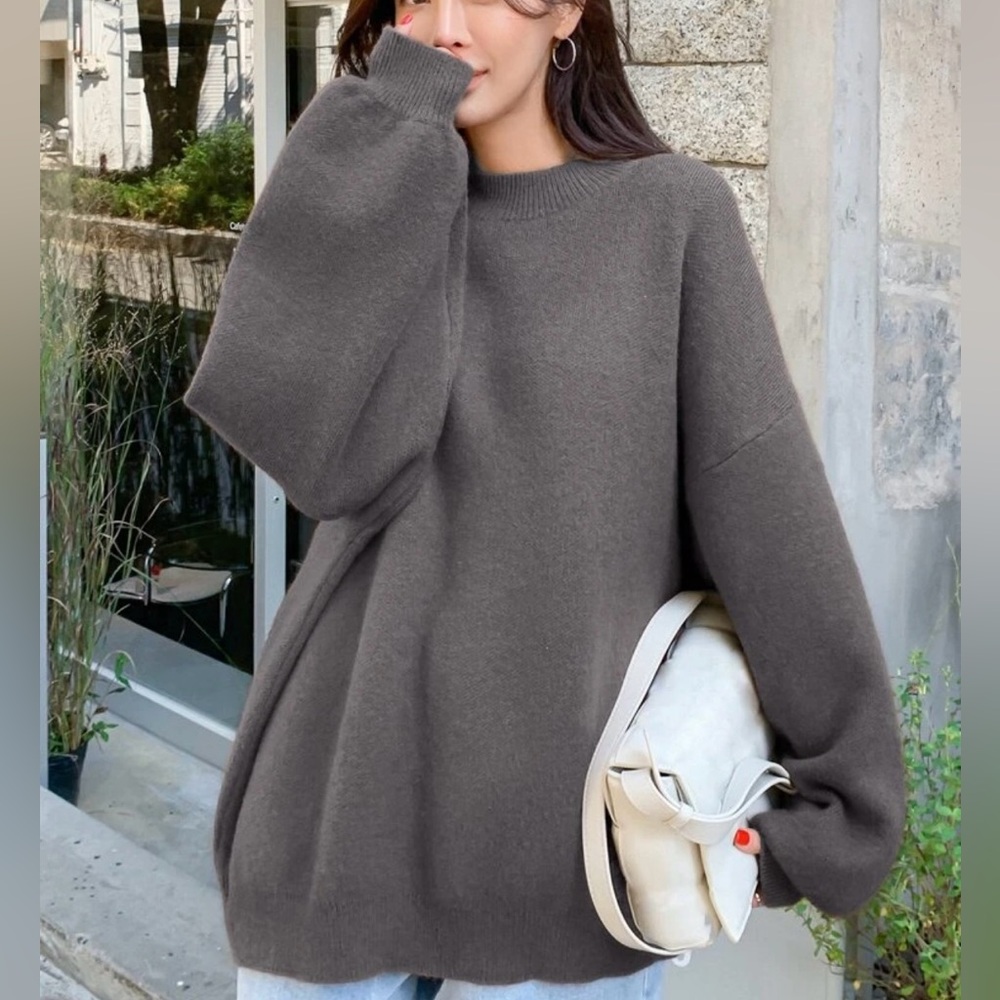 Grey Drop Shoulder Ribbed Oversized Sweater